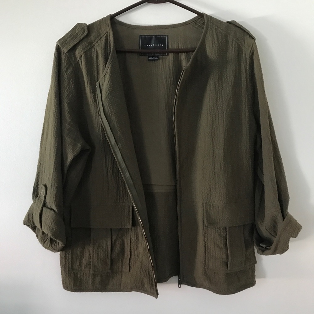 Army Green Sanctuary Jacket w Roll Tab Sleeves L